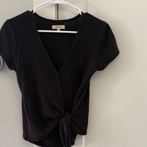 Madewell Black V-Neck Tie Front Blouse